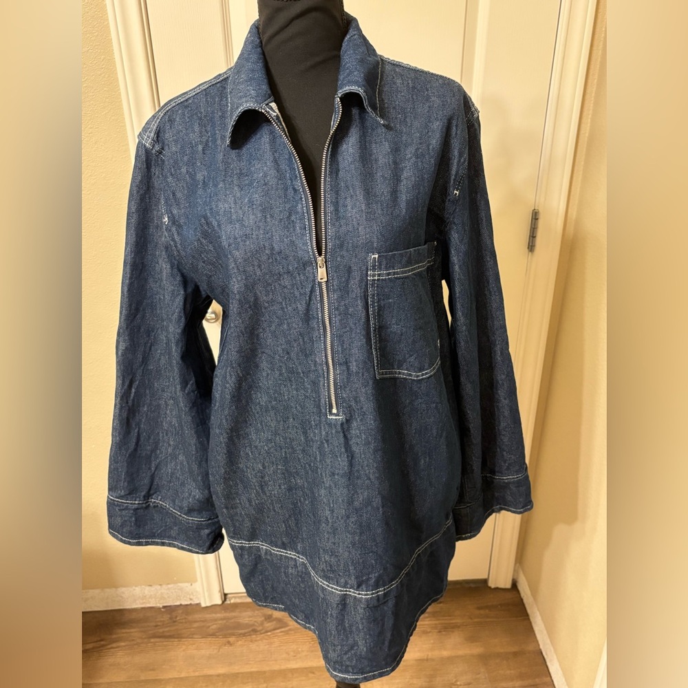 Anthropologie Pilcro Medium Denim mini dress long sleeve zipper jean pockets Lg - Picture 7 of 14